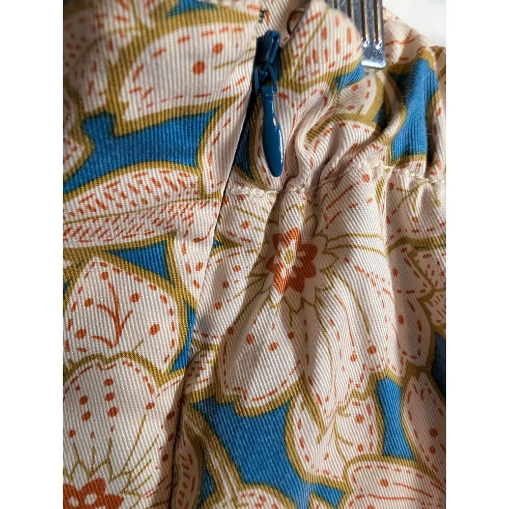 Anthropologie Floral Wrap Shorts XS Blue & Cream Tie Waist Boho Cottagecore - Picture 4 of 6